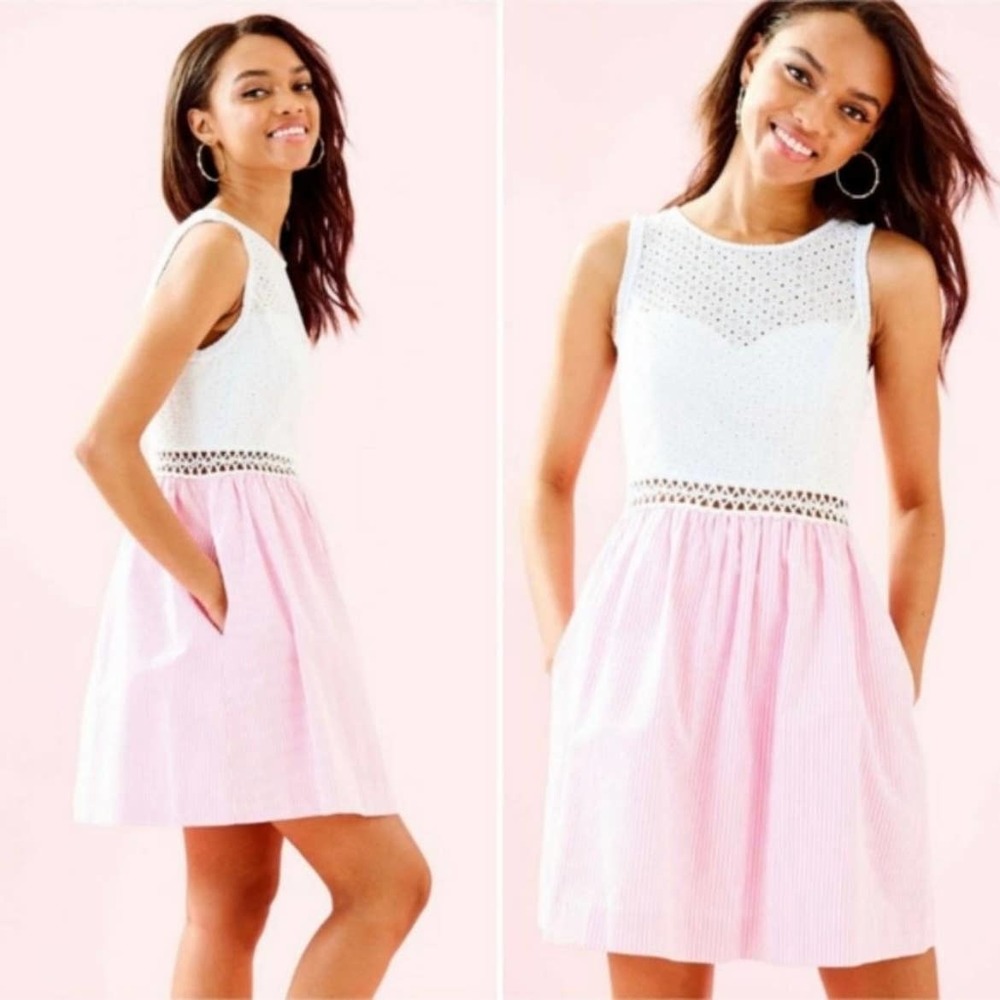 Lilly Pulitzer 00 Alivia Dress Havana Pink Yarn Dye Seersucker 002228